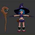 3D Witch Character With Purple Hat Teal Hair And Curved Snake Head Magic Staff