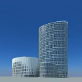 Modern Architectural Structure With Tall Cylindrical Tower Grid Facade And Circular Annexes 3d model