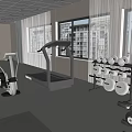 Bright Modern Gym Interior With Treadmill Exercise Bike Dumbbells Fitness Ball Yoga Mat And Windows