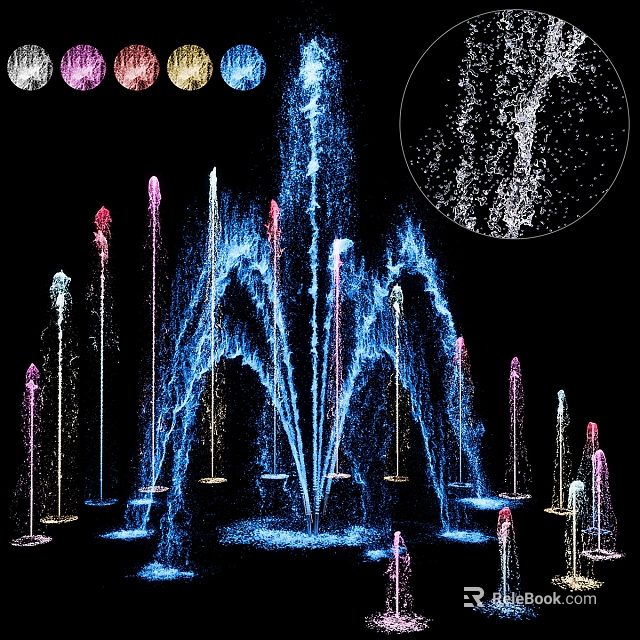 Vibrant Colorful Fountain With Multiple Water Jets Splashing Water And Decorative Spouts 3d model 