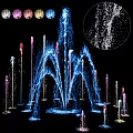 Vibrant Colorful Fountain With Multiple Water Jets Splashing Water And Decorative Spouts