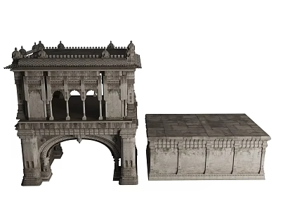 Classic European Architecture With Arched Entrance And Ornamental Top Design Elements 3d model