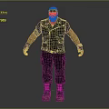 Bearded Game Movie Character In Blue Bandana Black Vest Arm Wristbands Dark Pants Worn Boots