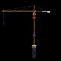 Tall Orange Tower Crane With Long Boom Standing On Construction Site Ground