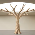 Tree Shaped Decorative Column With Twisted Trunk Multiple Branches Minimalist Interior Illuminated By Circular Light