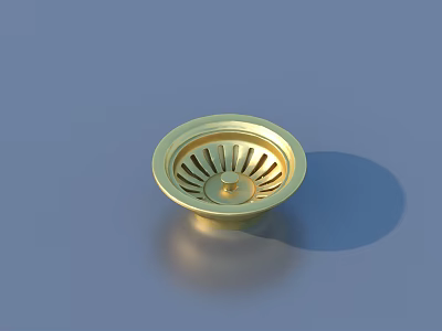 Golden Circular Drain with Radiant Pattern Shiny Surface on Blue Background 3d model
