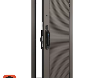 Modern Swing Door With Metal Frame Glass Panel Textured Surface And Modern Lock 3d model