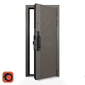 Modern Swing Door With Metal Frame Glass Panel Textured Surface And Modern Lock