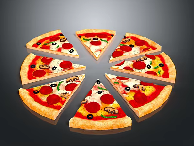 Delicious Pizza Slices with Fresh Tomato Olives Mushrooms and Melted Cheese 3d model
