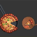Fresh Pizza Dish in Pan with Red Green Toppings and Wooden Spoon