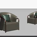 Modern Single Sofa Featuring Beige Upholstery Brass Armrests And Light Green Cushion 3d model
