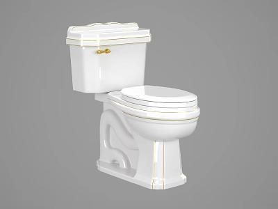 Stylish White Toilet With Gold Decorative Accents Modern Bathroom Fixture Design 3d model