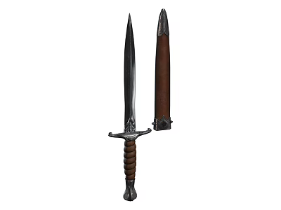 Medieval Style Sword with Wrapped Hilt Metal Blade and Brown Leather Scabbard 3d model