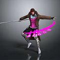 Mysterious Dynamic Warrior Holding Sword Brown Coat Purple Vest Pink Energy Effect And Armored Legs
