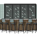 Modern Bar Counter Interior With Wine Rack Wine Bottles And Bar Stools 3d model