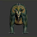 3D Character Triceratops with Green Yellow Color Detailed Horns and Frill Model
