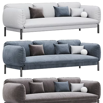 Modern Three Seater Sofa With Various Colors Decorative Pillows And Metal Legs 3d model