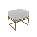 Modern White Nightstand With Gold Metal Frame And Round Knob Design