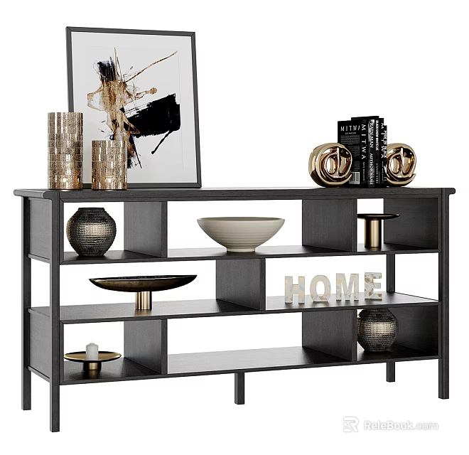 Stylish Storage Shelf With Decorative Vases Bowl Books HOME Decor And Artwork 3d model 