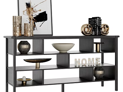 Stylish Storage Shelf With Decorative Vases Bowl Books HOME Decor And Artwork 3d model