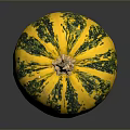 Fresh Yellow And Green Spotted Pumpkin As Seasonal Autumn Vegetable On Dark Background