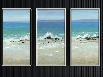 Mediterranean Landscape Painting Blue Living Room Ocean Waves model