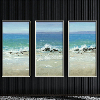 Mediterranean Landscape Painting Blue Living Room Ocean Waves 3d model