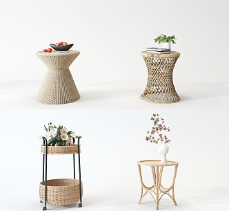 Nordic Round Table Natural Rattan Woven Round Table 3d model