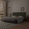 Stylish Double Bed With Green Tufted Headboard Wooden Frame And Nightstands In Modern Bedroom
