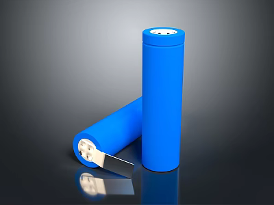 Blue Cylindrical Batteries Featuring Metal Terminal Pins On Top Surface 3d model