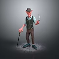 Elderly Man Wearing Brown Hat Vest And Shirt Holding Cane Standing Against Grey Background