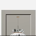 Elegant White Pleated Pendant Light With Gold Ring And Metal Rod Against Gray Wall Background