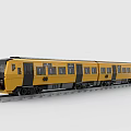 Detailed Yellow Brick Toy Train Model With Multiple Carriages On Tracks 3d model