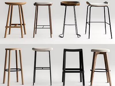 Diverse Design Bar Stools With Wooden Metal Frames And Comfortable Seats 3d model