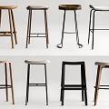 Diverse Design Bar Stools With Wooden Metal Frames And Comfortable Seats 3d model