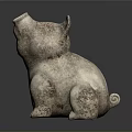 Decorative Stone Pig Sculpture With Rough Texture And Sitting Posture 3d model