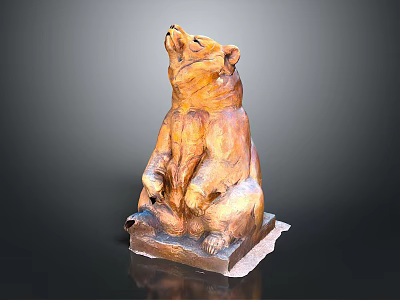 Sitting Bear Sculpture With Detailed Paws And Raised Head On Base 3d model