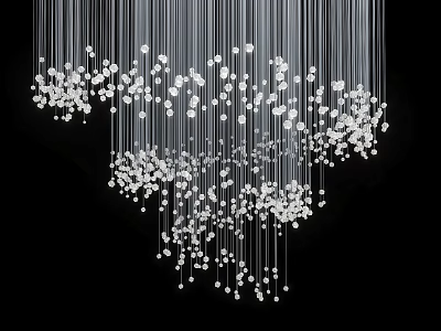 Modern Elegant Chandelier Design With Hanging Crystal Beads And Vertical Strings 3d model