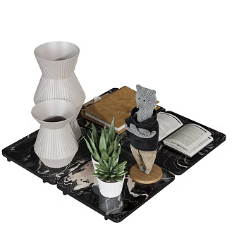 Modern Ornaments Combination Book Cup Desktop Green Plant Vase 3d model