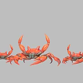 Three Red Aquatic Crabs With Sharp Claws And Vibrant Shells On Gray Background 3d model