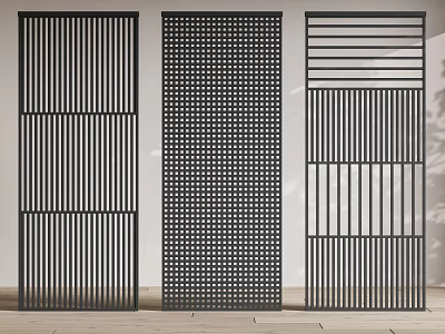 Modern Decorative Room Dividers With Slatted Grid And Striped Pattern Designs 3d model