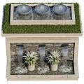 Decorative Outdoor Water Fountain With Stone Wall Water Flow And Green Plants