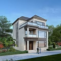 Modern Two Story Detached Villa With Large Windows And Green Surroundings