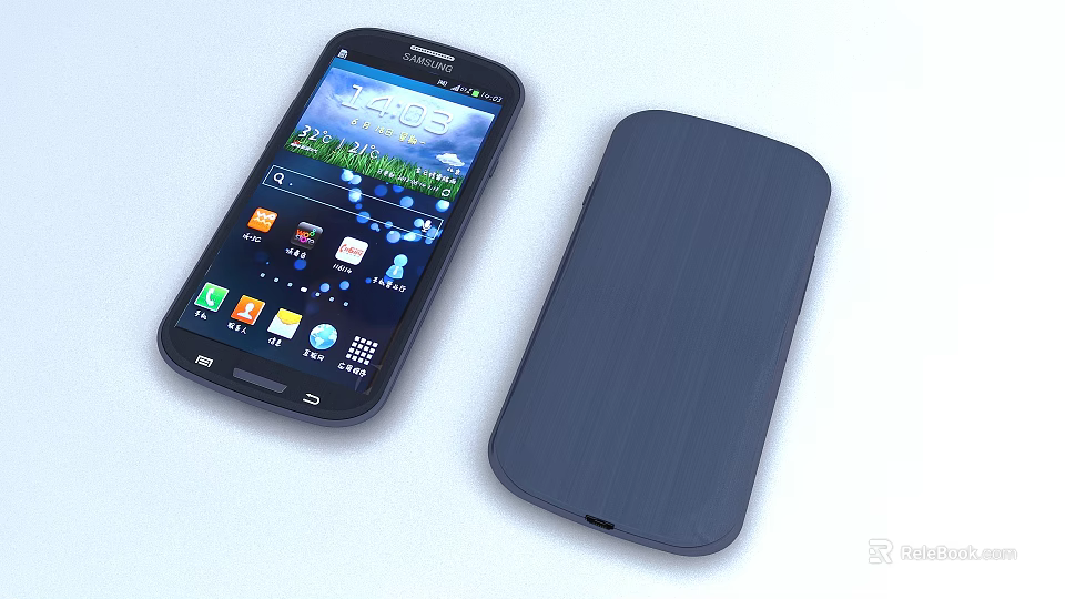 Samsung Smartphone Front View With Colorful App Icons Display And Dark Blue Textured Protective Case 3d model 