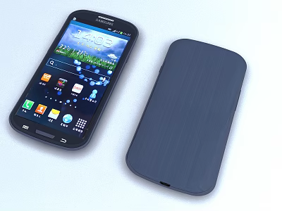 Samsung Smartphone Front View With Colorful App Icons Display And Dark Blue Textured Protective Case 3d model