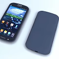 Samsung Smartphone Front View With Colorful App Icons Display And Dark Blue Textured Protective Case