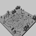 Game Character Exploring 3D Cartoon Scene With Roads Trees And Vehicles