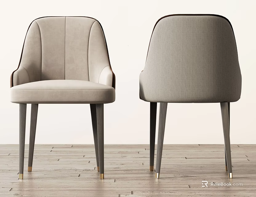 Modern Upholstered Dining Chairs With Curved Backrest And Dark Metal Legs 3d model 