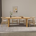 Minimalist Modern Wooden Dining Table Set With Six Chairs Green Plant And Fruit Bowl