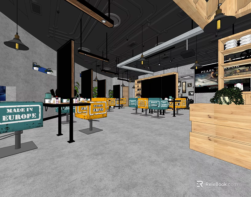 Modern Beauty Salon Interior With Styling Stations Mirrors And Wooden Cabinets 3d model 